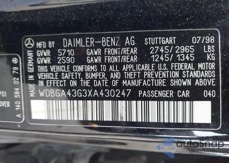 1999 Mercedes-Benz S 420 z USA, uszkodzony, nr VIN WDBGA43G3XA430247